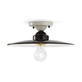 Vidéki stílusú, fekete színű mázas fémből és fehér színű mázas kerámiából készült, kézműves mennyezeti lámpa.